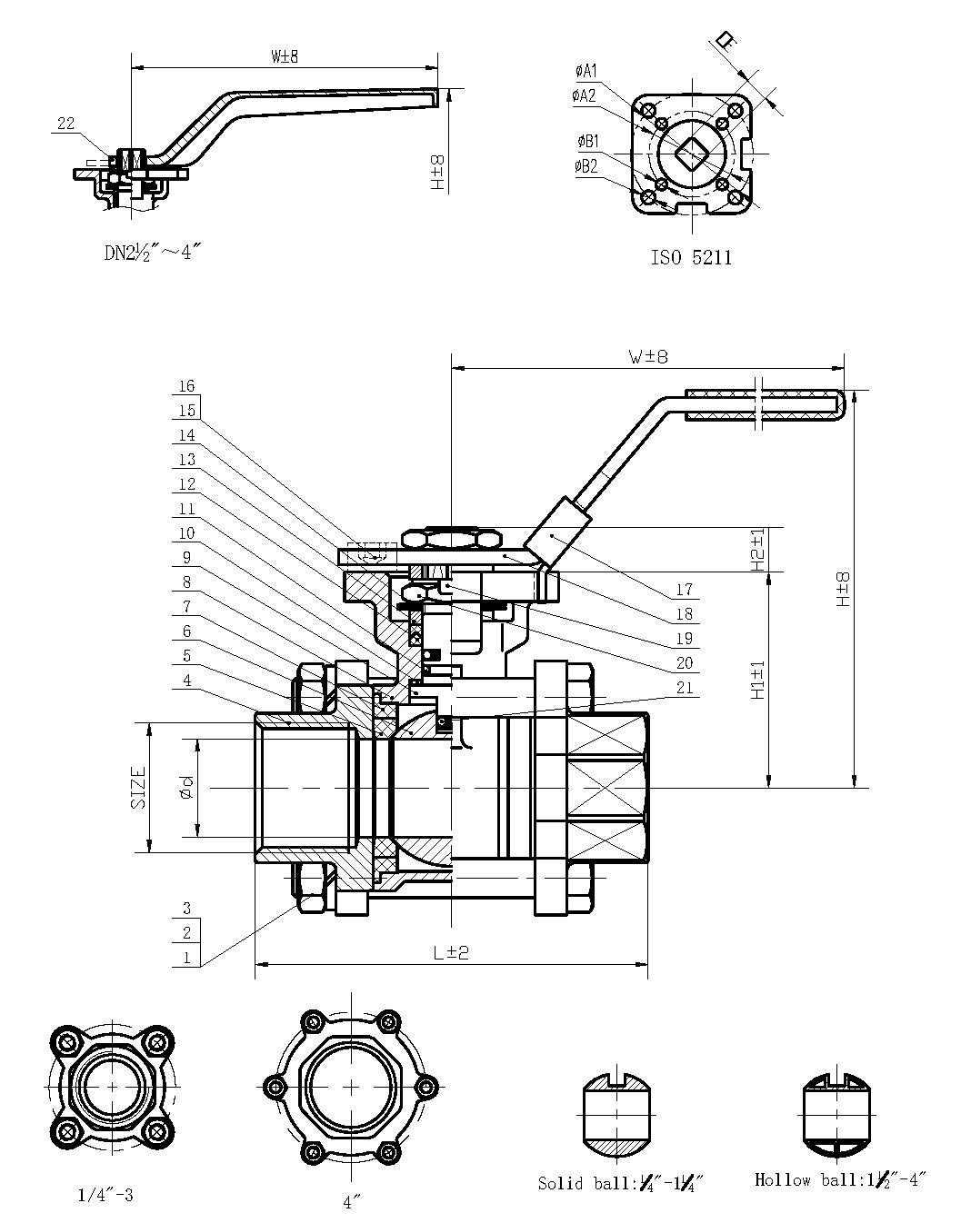 3-pc driuwende kogelklep