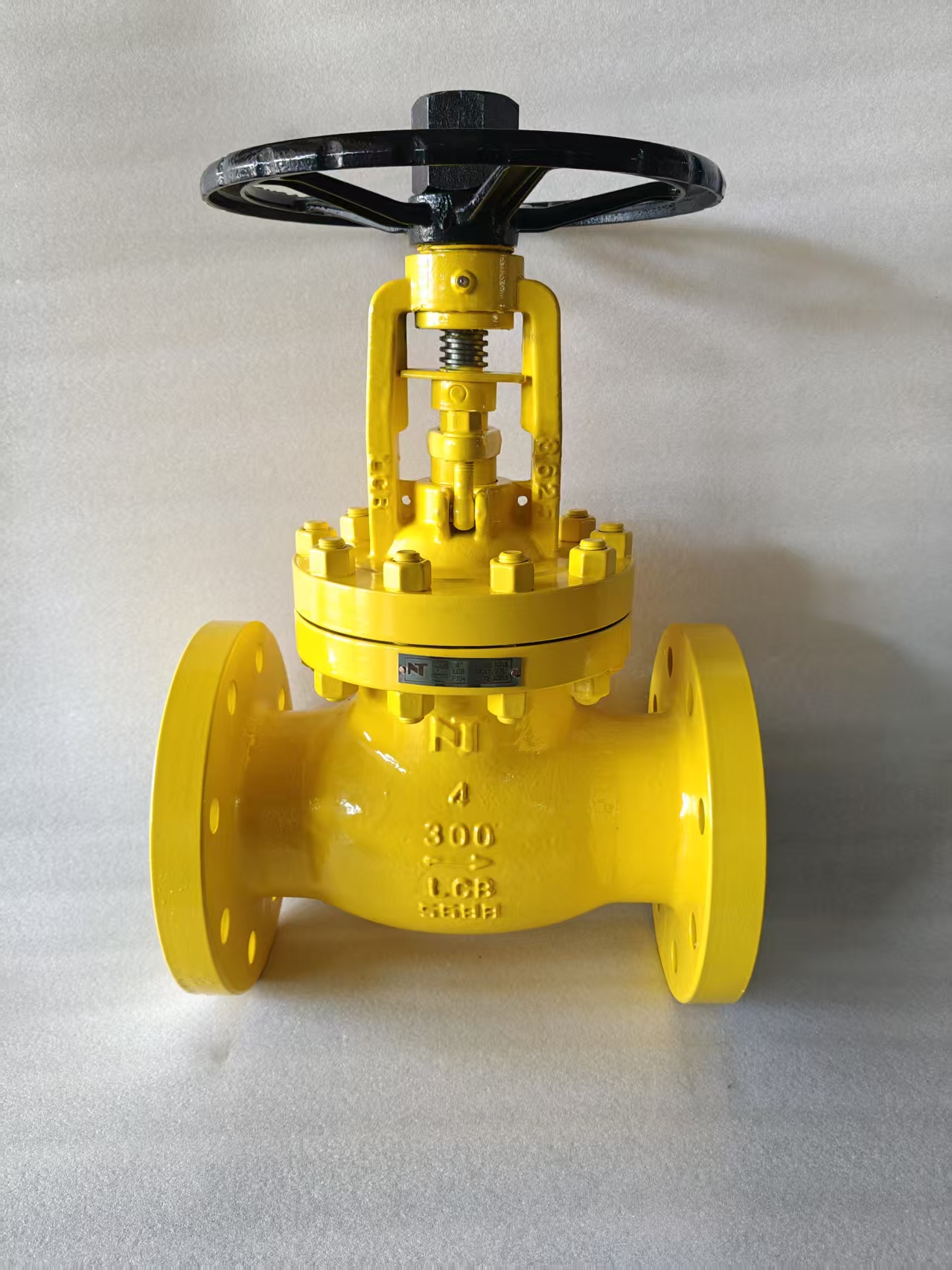 Bellows seal globe valve nameplate showing C276 bellows and stem material class 300 LCB body