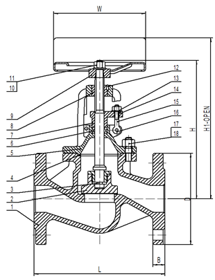 DIN-EN globe valve drawing
