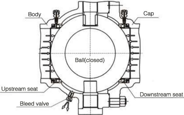 Trunnion ball valve double block and bleed structure