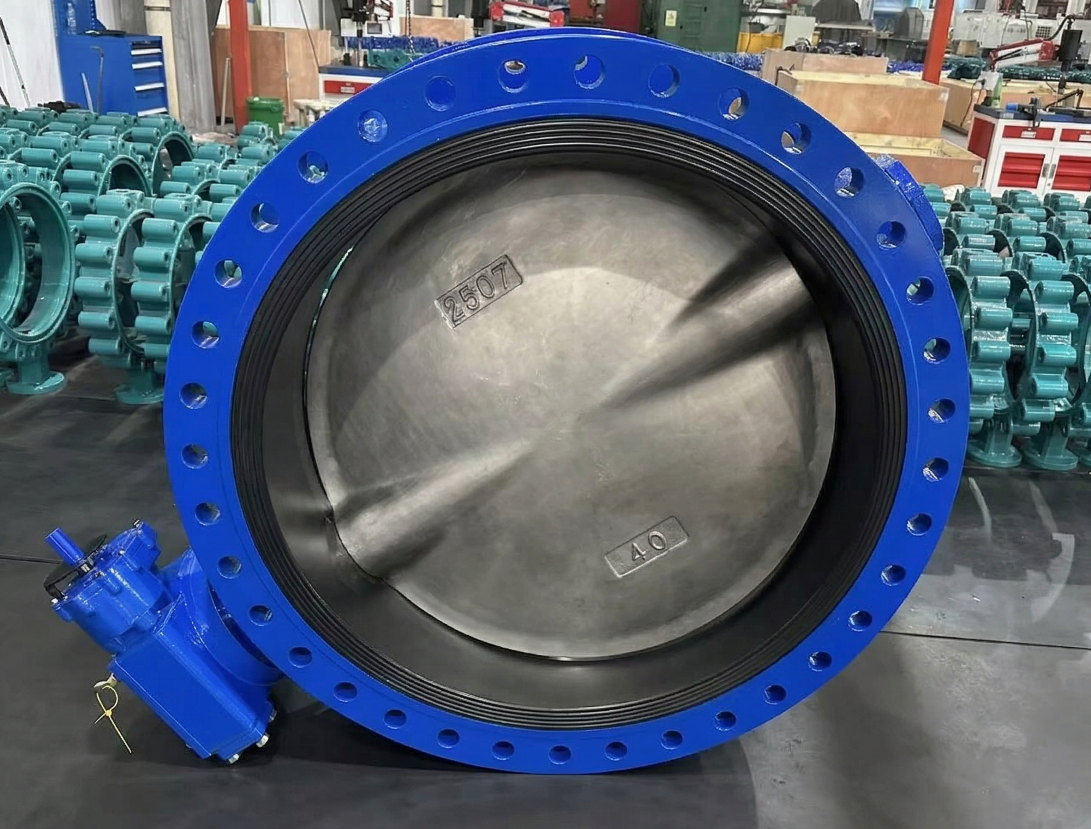 AWWA butterfly valve DN1000 duplex stainless steel 2507 disc double flange ductile iron body factory inspection